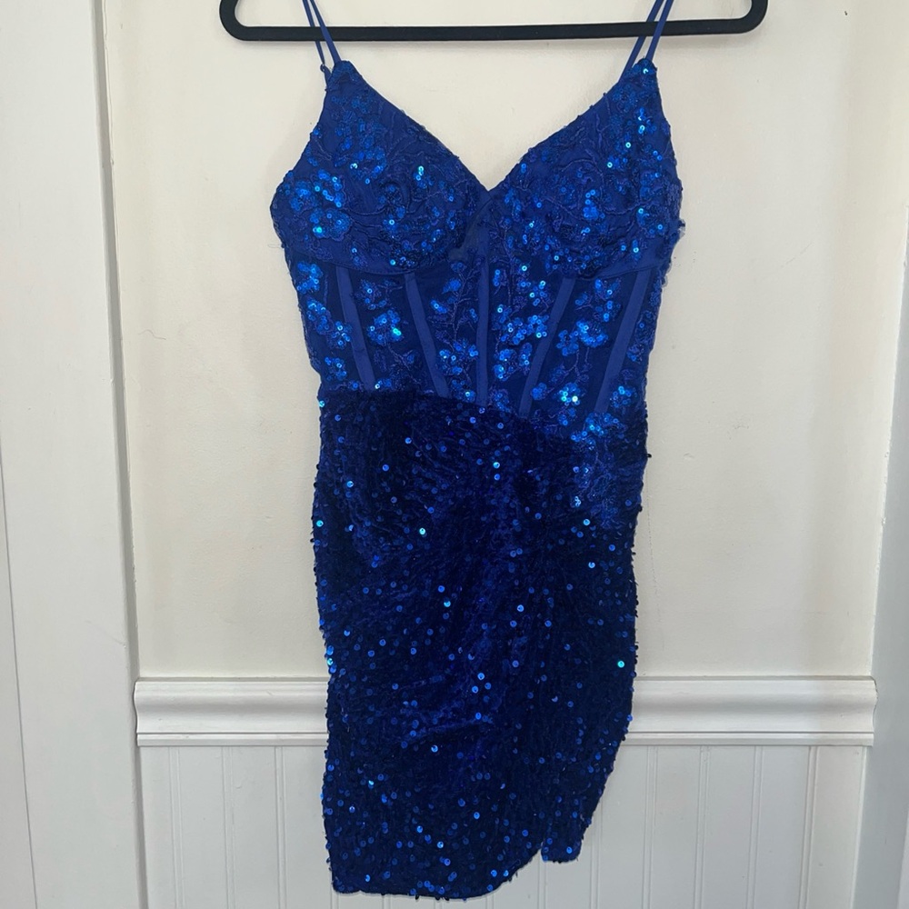 Blue Sequin Mini Corset Party Dress SZ 6